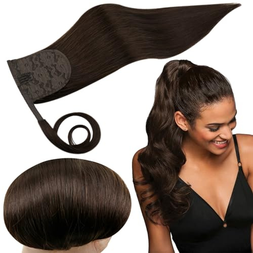 RUNATURE Ponytail Extension Echthaar Braun 30cm 70g #2 | Remy Ponytail–hitzebeständig, nahtlose Befestigung, atmungsaktiv. Kein Haarausfall, sofort Volumen, warme Töne.