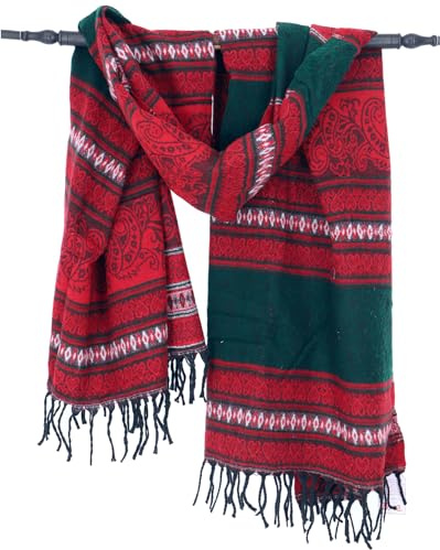 GURU SHOP Weicher Pashmina Schal/Stola, Schultertuch, Plaid - Inka Muster Grün/rot, Herren/Damen