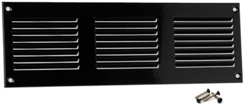 Steinberg14 Black 300x100mm Metal Air Vent Cover with Insect Mesh - 12x4 inch Ventilation Grille - Air Vent Register for Walls and Ceilings - Ventilation Cover for Outdoor and Indoor