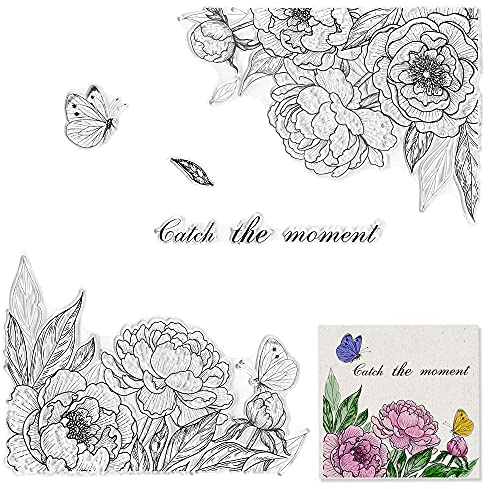 Plants Flowers Butterfly Silicone Clear Stamps for Card Making Decoration DIY Scrapbooking, Silicone Transparent Seal Stamps for Embossing Album Decor Craft