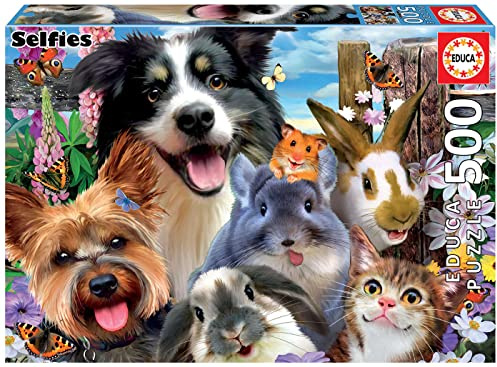 Educa - Puzzle 500 Teile für Erwachsene | Haustiere Selfie, 500 Teile Puzzle für Erwachsene und Kinder ab 11 Jahren, Tierpuzzle (19250)