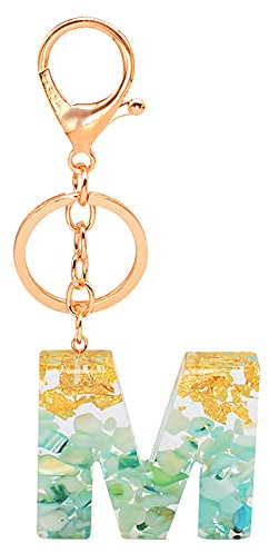 Buchstaben-Schlüsselanhänger, Harz-Anhänger Mit Englischem Alphabet-Design, Blumen-Motiv, A-Z für Frauen, Mädchen, Geburtstagsgeschenke (M, One Size)
