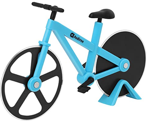 Asdirne Cortador de pizza, rueda cortadora de pizza de bicicleta con cuchillas antiadherentes de acero inoxidable súper afiladas, regalo novedoso, 7.5 pulgadas, azul