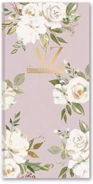 Carnet d'adresses A-Z - Format fin - Couverture rigide - Pour numéros de téléphone, planificateurs, livres d'index A-Z (motif roses blanches)