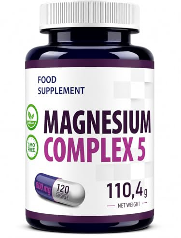 Magnesium komplex 5-800mg x 120 veganska kapslar, Laboratorietestad, hög styrka, Gluten- och GMO-fri