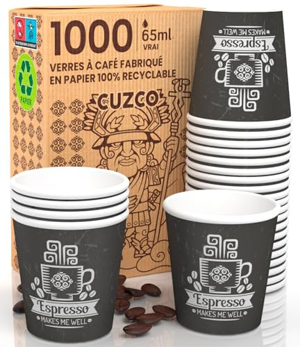 Eurocali 1000 Petits Gobelets en Papier 65ml Mini Gobelets Jetables Biodégradables Écologiques Design CuzcoCUP - Tasses en Carton Résistant à la Chaleur pour Café Italien