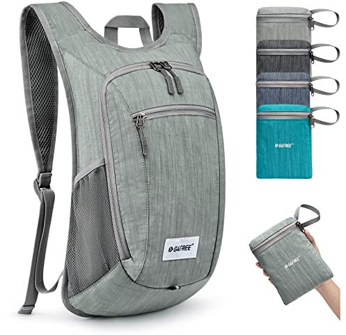 G4Free Kleiner Rucksack, faltbar, 10/15 l, leicht und faltbar, für den Außenbereich, Reiserucksack, Umhängetasche, grau, 15Liters, Wandern