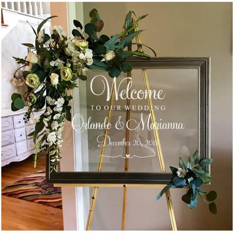 Panneau de bienvenue de mariage autocollant « Welcome to Our Beginning Couples » pour réception de mariage ou maison - Blanc (57 x 33 cm)