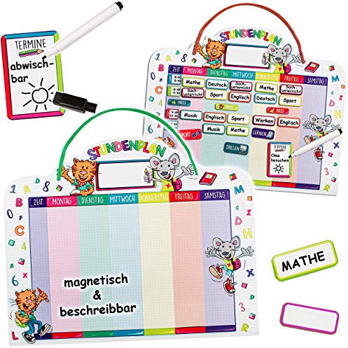 alles-meine.de GmbH Stundenplan - abwischbar + magnetisch - incl. 75 Stück Magnettafeln - Wochenplaner/Memoboard - Tiere - Maus & Katze - mit Folienstift - zum Beschreiben - ma..