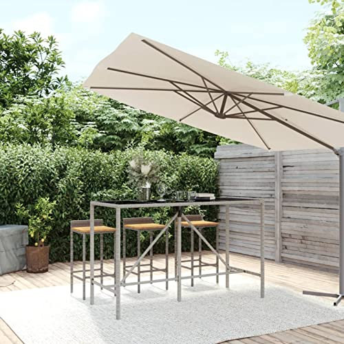 BaraSh Bartisch mit Glasplatte Grau 180x70x110 cm Poly Rattan BalkonhäNgetisch Outdoor Balkon Stehtisch FüR GeläNder