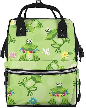OrcoW Lustige Frosch Muster Druck Windel Tasche Mama Rucksack Große Kapazität Multifunktions Wasserdichte Windel Tasche Für Mama Und Papa, Schwarz , One size