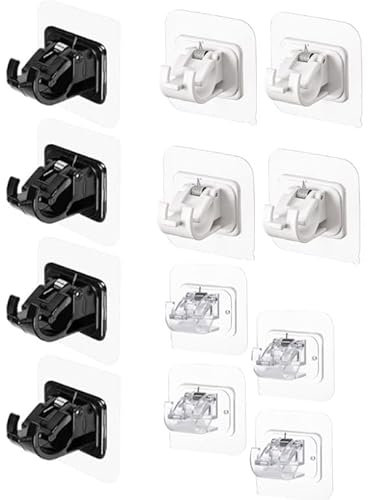 PIMXL Ganci per Tende senza Bucare - Set di 12 Ganci Autoadesivi in Plastica ABS, Ganci per Stanghe e Tende per Asta Tende Supporti per Tende Portasciugamani Sospesi per Uso da Casa Bagno (3 Colori)