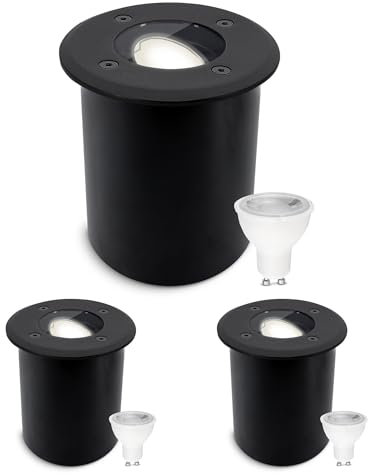 SSC-LUXon 3 Stück JUAVI Bodenleuchte Einbau aussen schwarz schwenkbar - Außenleuchte Garten Boden mit GU10 LED neutralweiß 6W befahrbar