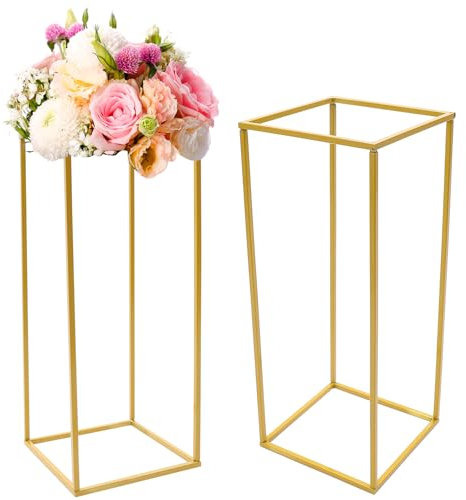 Hochzeitsvase Säule Blumenständer Gold 60cm 2 Stück Hohe Geometrische Blumenvase Blumenständer Mittelstücke Vase Säulenständer Gold Metall Hochzeitsvase für Tisch Mittelstücke Wohnkultur
