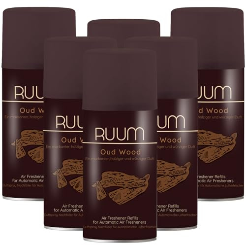 RUUM Lufterfrischer Nachfüller Oud Wood 250ml (6er Pack) | Raumduft-Spray-Nachfüller, kompatibel mit Freshmatic Max, edler Holzduft