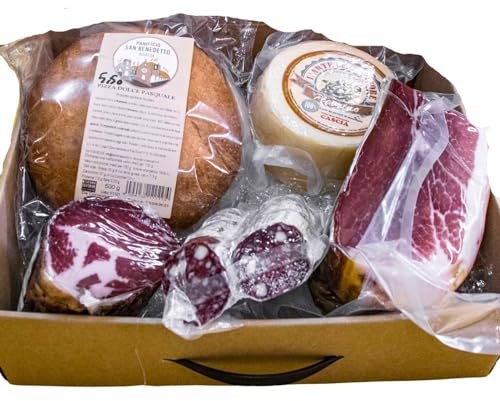 Pensiero, Cesto Pasqua, Cesto, Pacco, Confezione regalo pasquale, Cesto gastronomico Artigianale, Regalo Cesto alimentari, Cesto salumi, 100% Prodotti Italiani (Pizza al Formaggio)