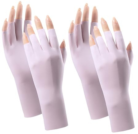 Betinyar 2 Sets Uv Light Gloves for Gel Nails, UV Nail Gloves for Gel Nail Lamp, Protects Hand Skin from UV Rays, Sunscreen Gloves (Purple)