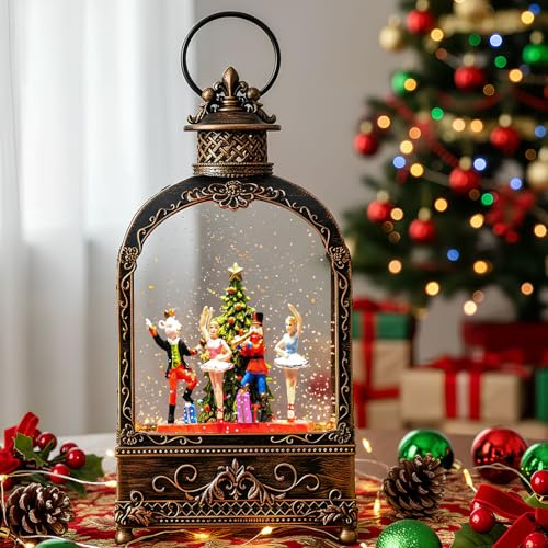 Nutcracker Christmas Snow Globes Lantern Christmas Snow Globe with Music Dance Soldier Nutcracker Scene,6H Timer,USB Lined/Battery Operated Lighted Lantern for Christmas Festival Decoration Gifts