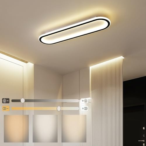 GZZBMY LED Deckenleuchte mit Fernbedienung Deckenlampe Kreative Rechteckige Deckenleuchte Dimmbar Ultra dünne Oval Deckenlampen Aluminium für Badezimmer Schlafzimmer Küche Flur (Schwarz,100CM)