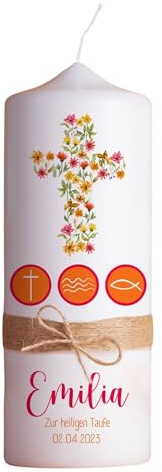 Taufkerze | Kreuz | 15-30 cm Höhe | Personalisierte Kerze | Jungen und Mädchen | Evangelisch | Katholisch