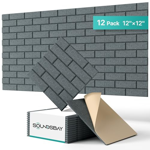 Soundsbay Brick Acoustic Wall Panels, 12 Pack Soundproofing Panels | Self-Adhesive High-Density Polyester, 11.6 sq ft Coverage, Sound Panels for Home Studio, Office, Recording Room 30x30cm