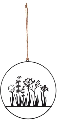 UNUS Aufhänger Blumenornament aus Metall zum Aufhängen 25cm schwarz | Wanddeko Türdeko