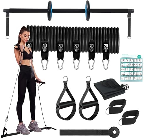 Set da bar pilates, set da bar per pilates, asta per allenamento a casa con fasce di resistenza, dispositivo multifunzione per ginnastica a casa, con rullo per allenamento completo