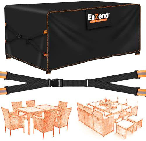 Enzeno New Upgrade Garden Furniture Covers,180x120x74cm Outdoor Table Cover Waterproof,500D Heavy Duty Patio Furniture Cover,Wider Vents for Outdoor Rectangle/Rectangular Table and Chair Set Covers.