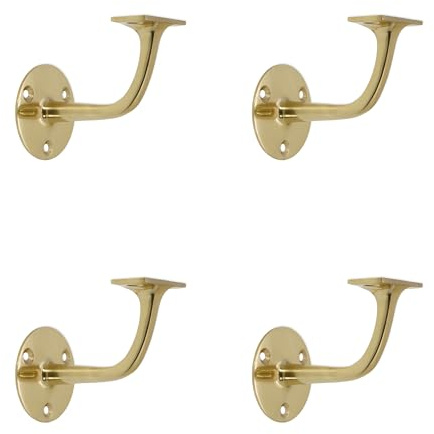 Infinity Decor Paquete de 4 soportes tradicionales para pasamanos de latón pulido, soporte resistente montado en la pared para escaleras y barandillas