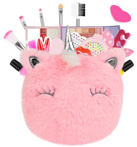 Aomig Kinderschminke Mädchen 53 PCS Waschbar Kosmetikset Schminkfarben Prinzessin Make Up Spielzeug mit Nagellack Lippenstift Schminkkoffer Mini Spielzeug Halloween Weihnachts Geburtstags Geschenk (D)