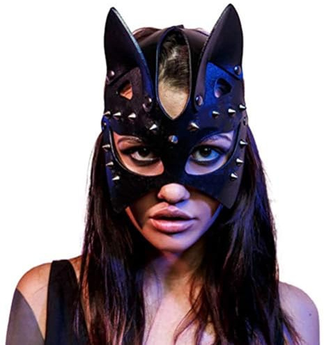 EAHAUCIR Masque de chat - Masque de cosplay pour femme - En cuir synthétique - Demi-masque pour carnaval, Saint-Valentin, carnaval, Halloween