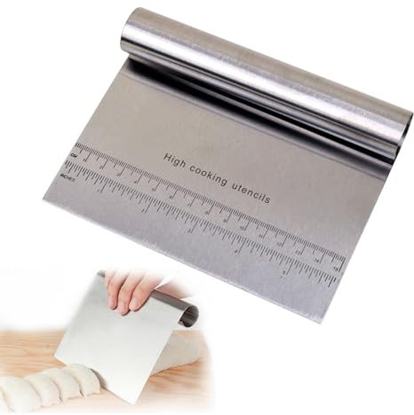 Stainless Steel Dough Scraper – Metal Dough Cutter with Measurement Scale – Bench Scraper for Bread, Pizza, Pastry, Cake – Kitchen Scraper Tool with Ergonomic Handle (Silver, 1 Pack)