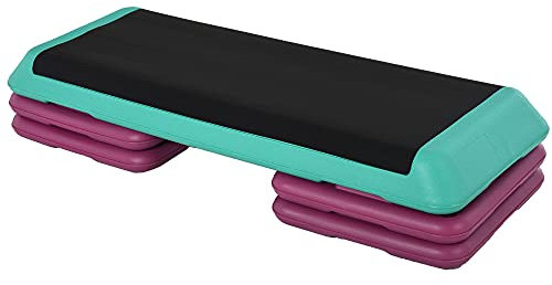 HOMCOM Stepper per Aerobica Regolabile su 3 Livelli con Superficie Antiscivolo, Step Fitness in Plastica, Stepper Fitness Casa per Domestico Palestra Ufficio, 110x40x20 cm, Nero Verde e Viola