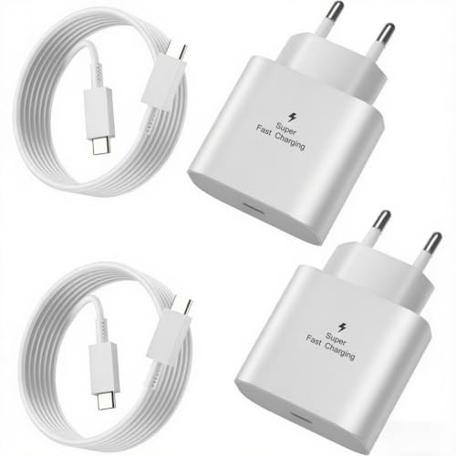 2er-Pack 25W USB C Ladegerät für Samsung Galaxy,Super Fast Charger mit 2M Ladekabel Netzteil Adapter für Samsung Galaxy S25/S24/S23/S22/S21 Ultra/S21+/S20/Note20/S10/S9 für iPhone 17/16/15 (weiß)