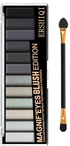 BUTBU Paleta de Sombras de Ojos Ahumadas en Negro,12 Color Mate Eye Shadow Palette,Resistente al Agua y de Larga Duración, Altamente Pigmentada Gótico Eyeshadow Palette, Tono Básico Negro y Gris Suave