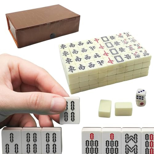 Mahjong Game Set - Mini Mahjong | Kinesiska Mahjongs -spel | Mini komplett uppsättning med 144 plattor | Tärningar och en vindindikator Travel Mah Jong Set 2 Reserve Mahjongs Tiles + 2 Dice for Adult
