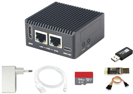 NanoPi R76S FriendlyWrt, Mini Router Repeater, LPDDR5, 16GB RAM, 32GB eMMC 6TOPS NPU RK3576 SoC with Al Model, Dual 2.5G Ethernet Port for IoT NAS Smart Gateway (TF Card Kit, with WiFi Module, 4GB)