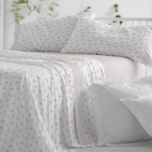 Burrito Blanco | Juego de Sábanas Franela 100% Algodón Cama 90 Nude | 3 Piezas: Bajera, Encimera y Funda Almohada | Sábanas Invierno Cálidas Estampadas | Tacto Suave | Transpirable