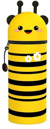 Galenecx Federmäppchen, 2-in-1 Weiche Silikontasche, Stand Up Federmäppchen, Tier Stifthalter, Biene Federmäppchens, Large Capacity Pencil Case, Stifthalter Bleistifttasche Mädchen Junge