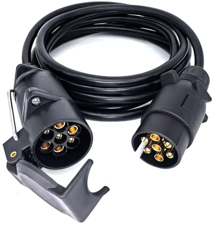 AOJO 2,8 M Rallonge Prise Remorque 7 Broches Pré-câblé, Faisceau Extension Remorque 7 Pin Mâle a Femâle 12 V 24 V Universel, Plug and Play, Noir