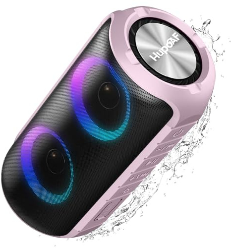 Hupoaf Bluetooth Speaker with Powerful 360° Stereo Sound & Bass, 12Hrs Speakers Wireless Bluetooth 5.3 with Colourful RGB Lights, IPX7 Waterproof Portable Outdoor Speaker for Home/Party/Travel/Gift