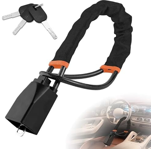 Steering Wheel Lock Car Steering Wheel Locks Seat Belt Lock Anti Theft Car Security Device with 3 Keys, Easy to Lock or Unlock Fits Most Vehicles Trucks SUV Vans (Black)