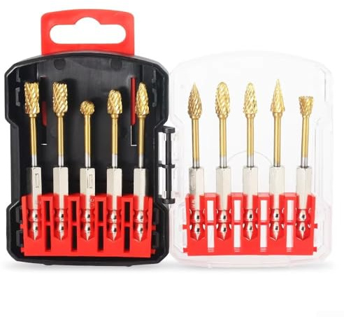 Lot de 10 fraises rotatives en carbure avec revêtement en titane pour meuleuse en acier tungstène, travail du bois, tige hexagonale