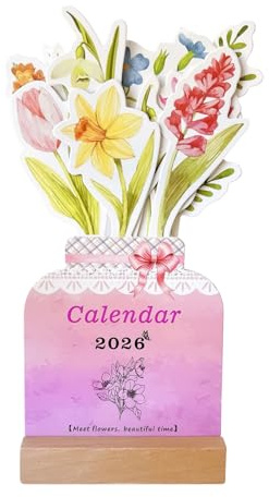 Mini-Blumen-Tischkalender 2026 – Standkalender, kompakter Tischplaner, eleganter Terminplaner mit Blumenmuster, dekorativer Blumenplaner | Wunderschöner Schreibtischdekorations-Stundenplan für Büro, E