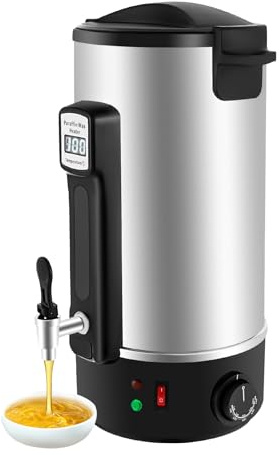 Fusciera in acciaio inox da 11 l, professionale, scaldabagno, con beccuccio riscaldante, regolazione della temperatura 86 – 230 °C, con rubinetto e display digitale, grande volume per cera di soia