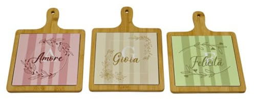 1 PZ Tagliere legno e porcellana quadrato con righe colorate BOMBONIERA