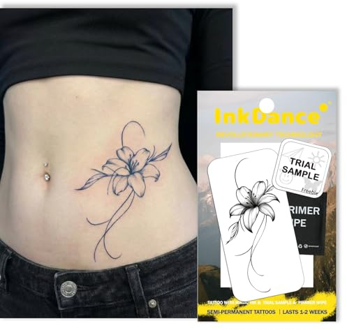 InkDance Semi-Permanent Tattoo, Enchanted Noir Lily, Long Lasting Temporary Tattoos for Women, Waterproof Plant-Based Ink, Lasts 1-2 Weeks, Color Develops in 24 Hours D277