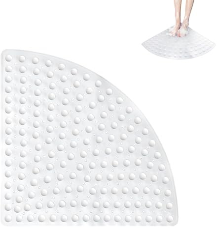 Tappetino Doccia, 54 x 54 cm, Tappetino Doccia Antiscivolo, Tappeto da Doccias Angolare con Ventose, Tappetino da Bagno Antiscivolo Curvo, per Sauna o Vasca da Bagno(Bianco)