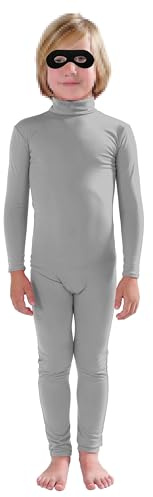 Full Bodysuit Kids Dancewear Without Gloves and Socks Solid Color Spandex Zentai Child Unitard (Small, Grey)