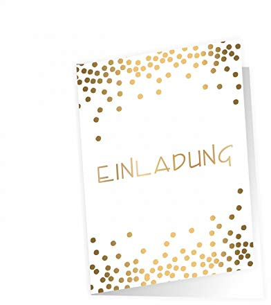 nikima Schönes für Kinder 10 edle Klapp-Einladungskarten Punkte Gold inkl. 10 weißen hochwertigen Briefumschlägen - Hochzeit Geburtstag Konfirmation Jubiläum Dots